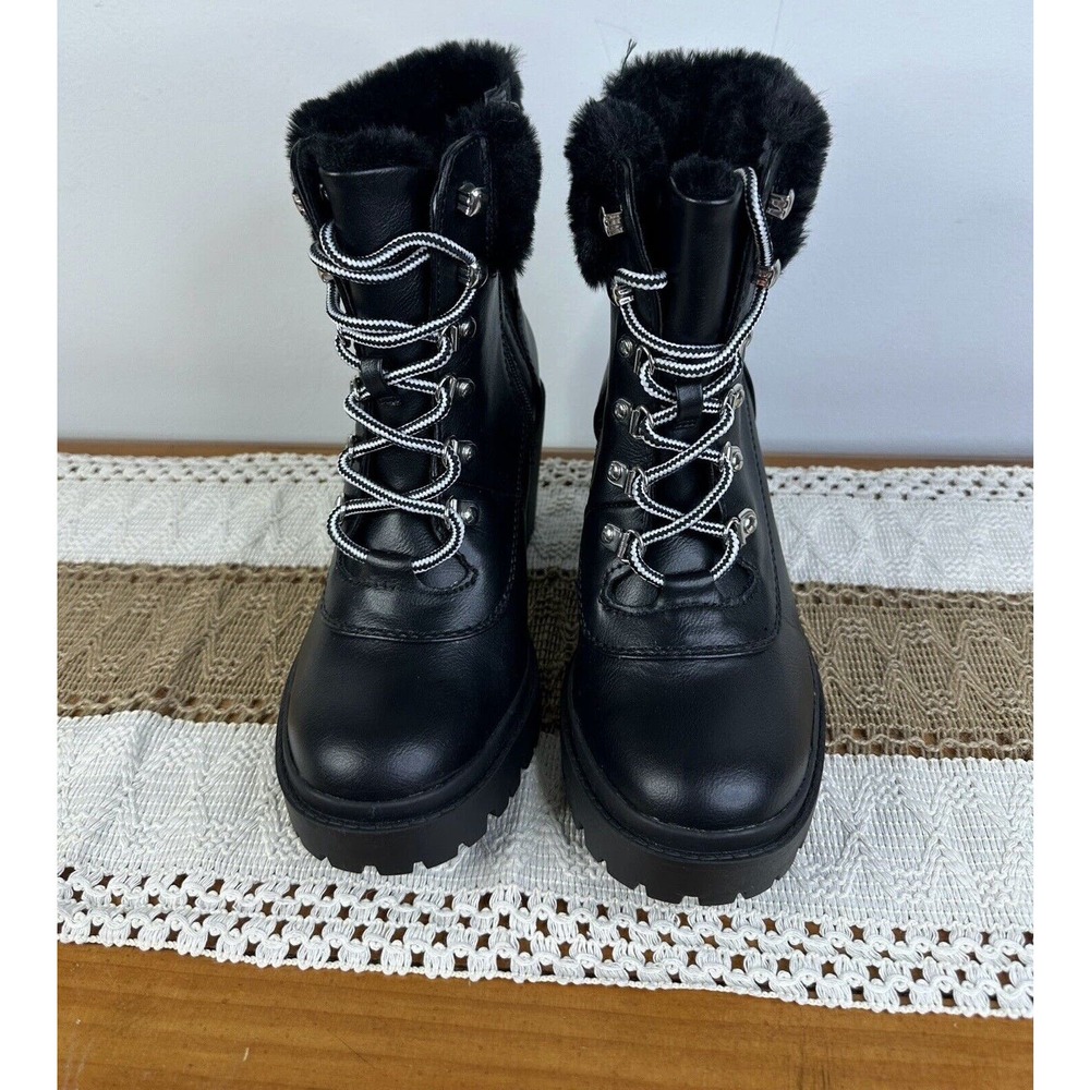 Torrid Black Faux Leather Fur Hiker Boot Bootie Size 8 Wide Width (WW)